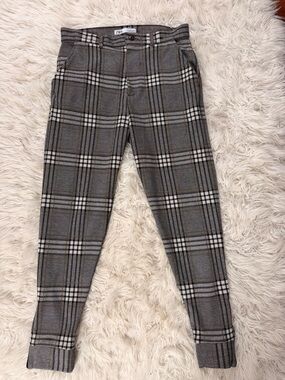Zara Kids Plaid Trousers in Gray and White